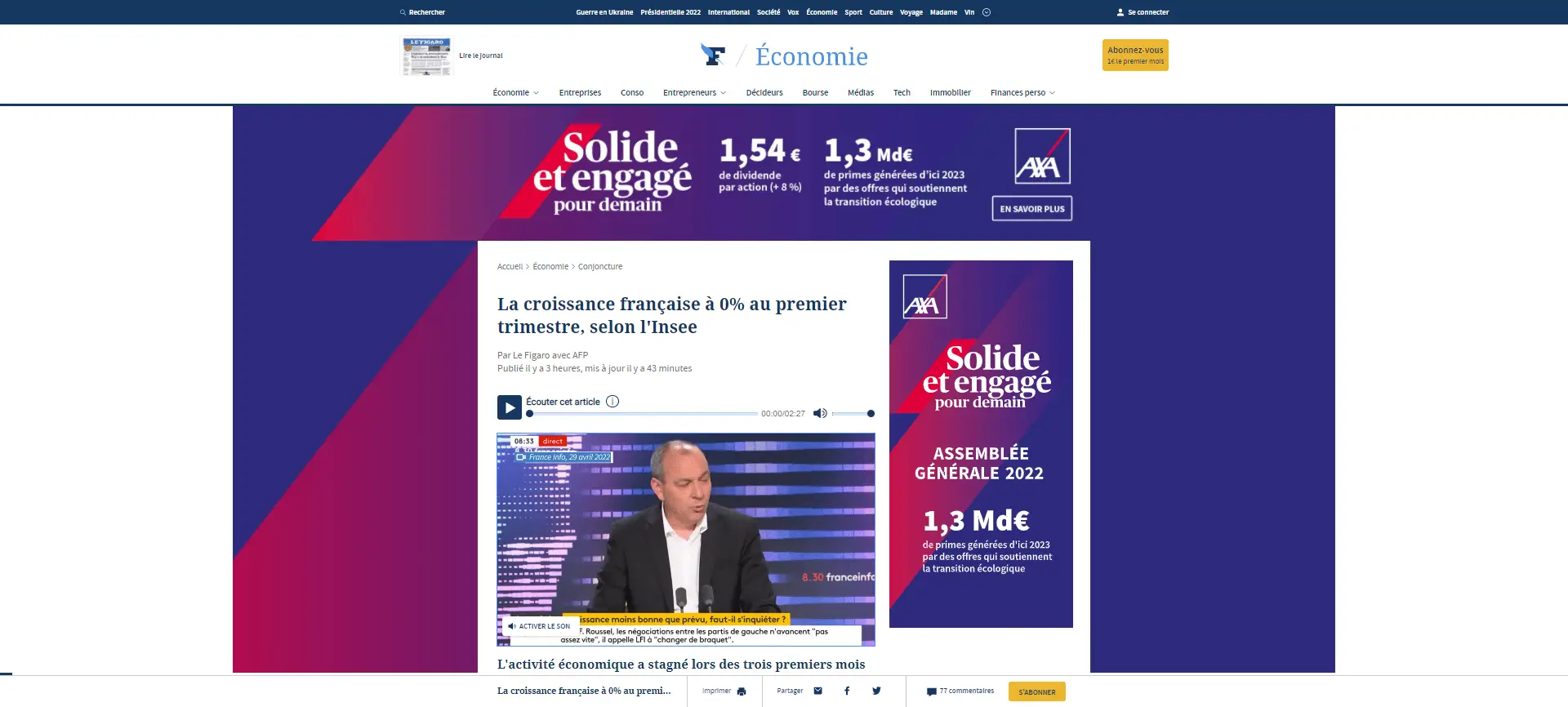 Publicité Axa dans la presse digitale Le Figaro