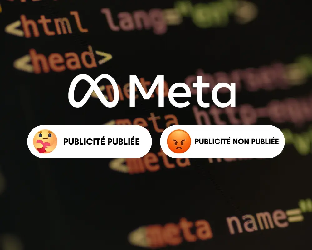 Visuel comparant une publicité Meta acceptée et une publicité refusée sur Facebook et Instagram, illustrant les règles de validation des annonces.